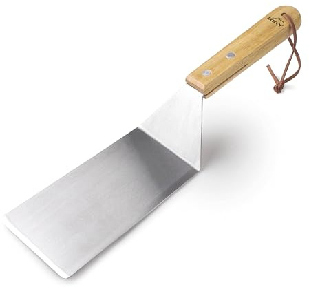 Lacor - 60269 - Winkelspatel zum Grillen, Gummiholzgriff, bequemer und fester Griff, Aufhängeseil, Edelstahl, Länge 34 cm