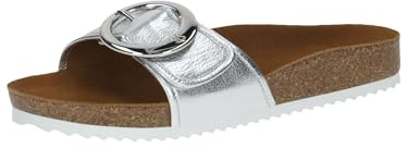 CAPRICE Damen Pantoletten aus Leder mit Schließe, Silber (Silver Metal.), 38 EU