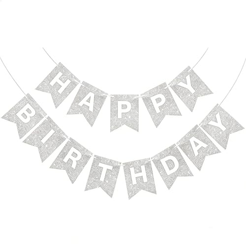 Silber Alles Gute zum Geburtstag Girlande Glänzende Glitter Party Dekoration für Frauen Mädchen Baby Dusche Indoor und Outdoor Hintergrund Dekorationarty Banner