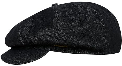 Sterkowski Vigo Ballonmütze | 100% Baumwolle Denim Schirmmütze für Männer und Frauen | schiebermütze Herren Sommer schirmmützen für Herren Bakerboy mütze Herren Cabrio 60 cm Schwarz