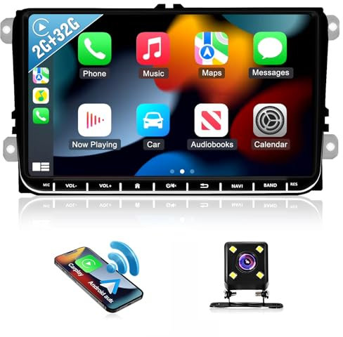 2G+32G CarPlay Autoradio pour VW Golf 5 6 Caddy T5 Passat Jetta EOS Tiguan Touran CC Polo,Android 13 Ecran 9 Pouces 2 Din Radio avec GPS Bluetooth Android Auto sans Fil FM/RDS+Caméra de Recul