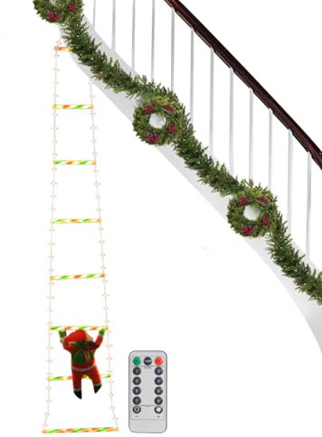 Luci per scale a LED di Natale - Luci per decorazioni natalizie, luci a LED in 8 modalità | Luce natalizia per albero scala staccabile, luci natalizie per scala con Babbo Natale rampicante per casa, p