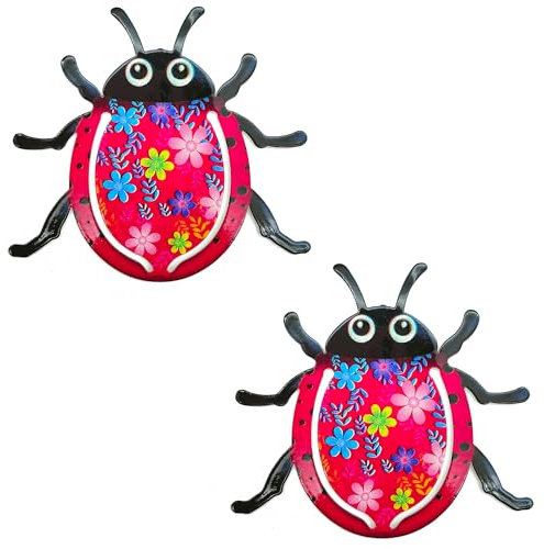 Niuhong 2 Pcs Marienkäfer Garten Kunst Wandskulpturen Ladybug Wandskulptur Dekoration Metall Niedliche Käfer Wanddeko 3D Insekt Wandschmuck Outdoor Hof Rasen Zaun Balkon Terrasse (A)