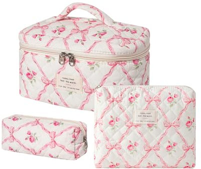 uekeboag Große Reise-Make-up-Tasche für Damen, gesteppt, Blumenmuster, Baumwolle, Kosmetiktasche, Kosmetiktasche, Kosmetiktasche, Kosmetiktasche, Kosmetiktasche, Kosmetiktasche, Kosmetiktasche,