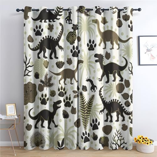 SZLYZM Vorhänge Dinosaurier Kinder, Verdunkelungsvorhang 2er Set - Vorhang Blickdicht Dinosaurier Muster, Thermovorhang für Deko Wohnzimmer Schlafzimmer, Gardinen mit Ösen 137x117 cm (HxB)