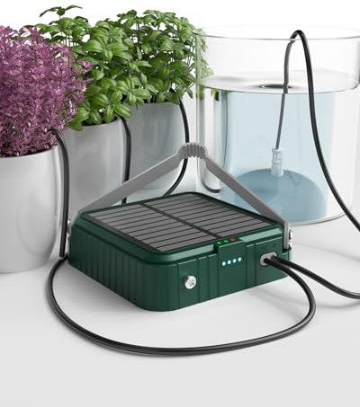 Sistema di irrigazione a goccia solare per giardino, set di irrigazione automatico per piante in vaso, balcone, letto per piante e serra (verde)