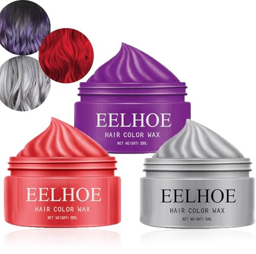 Sitovely Temporäres Haarfärbewachs, Temporary Hair Color Wax, Natürlich gefärbtes Haarwachs, Grau Rot Lila Einmal Modellierwachs, Natürliche Haarfarbe Pomade für Party Cosplay DIY Halloween (3PCS)