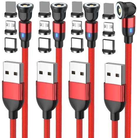 BITHAI Magnet Ladekabel, Magnetisches Ladekabel [4Stück] 3 in 1 USB C Magnet Kabel 360° und 180° Drehbar kabel Magnetisch mit Micro USB/Type C/i Products für Smartphone (0.5m*4)