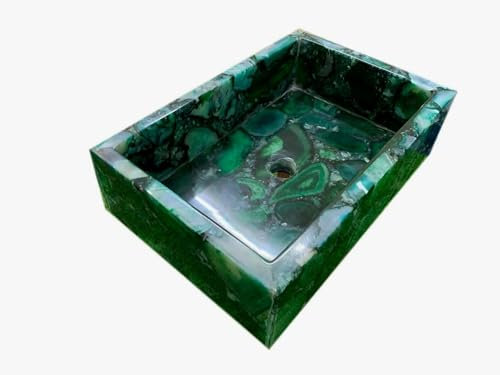 Waschbecken aus grünem Achat | Handgefertigte Naturstein Küchenspüle | Elegante Waschschüssel für Badezimmer | Premium Achat Stein Gefäß Waschbecken | Dekorative Waschschüssel | 24 x 19 Zoll