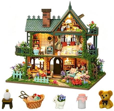Foyucool Miniature Home Kit, LED Small House Kit, DIY Mini House Building Kit for Adults, Unique Gift for Birthday, Christmas, Fairy Garden