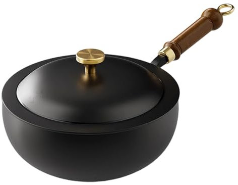 loyimioo Frying Pan Uncoated Healthy Iron Pot 26cm Thermal Conductivity Efficiency, Hand Forged Iron No Impurities Easy to Clean for Frying Deep Frying Stewing Oven Induction Cooker