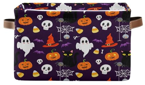Cgiub Happy Halloween - Cesta de almacenamiento plegable de tela de lona, impermeable, organizador de armario, cesta de juguetes para perros, caja decorativa con asas para dormitorio, guardería y