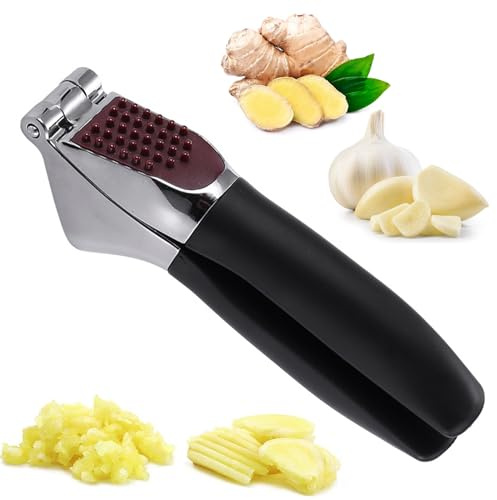 3Pcs Premium Garlic Press Set, Heavy Duty Kitchen Garlic Mincer | Garlic Mincer Tool Ginger Presser Crusher, Ergonomic Handle, Slicer & Grinder, Easy Squeeze and Clean Rust Proof & Dishwasher