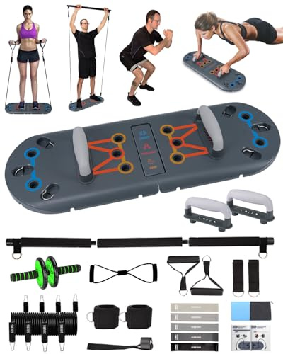 BOOSTEADY 27 in 1 Fitnessgerät Kit Liegestütze Brett Liegestützgriffe Push Up Board Widerstandsbändern Ab Roller Pilates-Stange