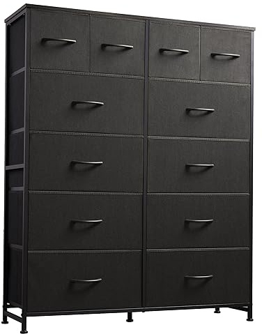 WLIVE Tall Dresser for Bedroom with 12 Drawers, Dressers & Chests of Drawers, Fabric Dresser for Closet, Living Room, Storage Dressers with Storage Drawers, Steel Frame, Wood Top, Charcoal Black