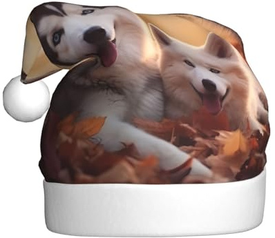 WHJSHOP Weihnachtsmütze mit niedlichem Husky-Hundemotiv für Erwachsene, Halloween-Party