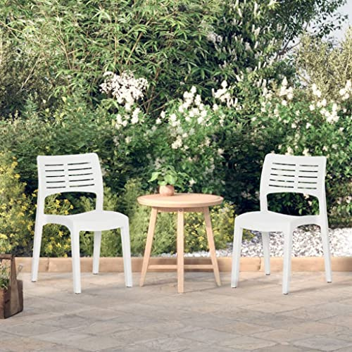 Tonture Gartenstühle 2er Set Weiß, Stapelbar, aus Polypropylen, 50x51x82 cm, für Balkon und Terrasse, bequemer Outdoor Stuhl
