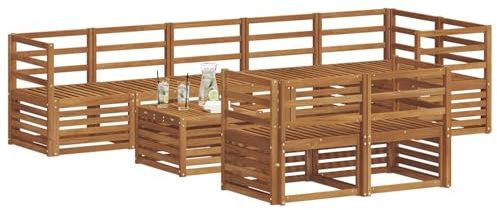 vidaXL Sofagarnituren 9 pcs Natur Massivholz Akazie, Moderne Garten-Sofa-Garnitur, Robustes Outdoor-Sofa, braunes Akazienholz, stylische Sitzgruppe für deinen Garten