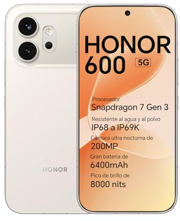 HONOR 600 5G Smartphone, Pantalla AMOLED 6,57 120Hz, 8+512GB, Cámara 200MP, Batería 6400mAh, Carga 80W, IP68/IP69K (Golden White, 512, GB, 8, GB)