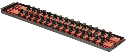 Ernst Manufacturing Socket Boss 2-Rail 1/2-Inch-Drive Socket Organizer, 19-Inch, Red