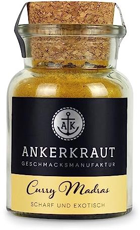 Ankerkraut Curry Madras, Gewürz Pulver passend zu Reis, Fleisch, Fisch & Gemüse, frisch fruchtig indisch zur Herstellung von Essen & Sauce, zu Hause kochen, 60g im Korkenglas