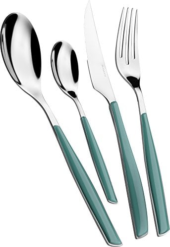 BUGATTI, Glamour, Ensemble de Couverts 24 pièces en Acier Inoxydable 18/10 et Manche Celadon Green. Ensemble de Couverts 6 Personnes: 6 cuillères, 6 fourchettes, 6 Couteaux et 6 cuillères à café