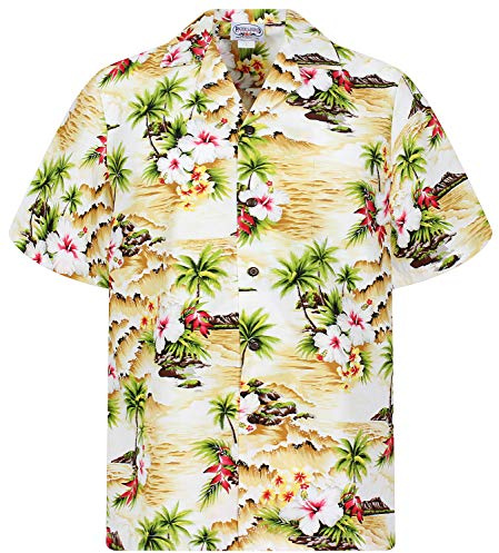 Pacific Legend Original Hawaiihemd Kurzarm Herren Kurzarm Button-Down Front-Tasche Hawaii-Print Welle Palmen Strand Unisex