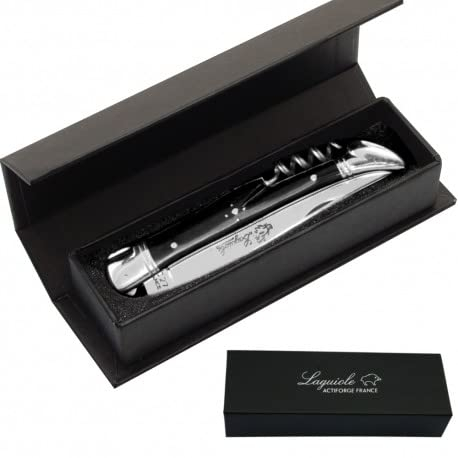 Laguiole con sacacorchos, mango de madera de ébano, 2 mitros de acero inoxidable, 11 cm