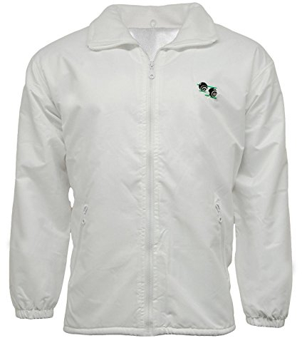 Stormway Unisex to Fit Lawn Bowls Bowlswear Bowling Bowls Waterproof & Windproof Fleece Lined Jacket with Bowls Logo with Detachable Hood (Small) White