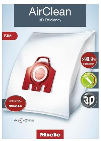 Miele Genuine FJM HyClean Air Vacuum Cleaner Bags for Miele Complete C1, Compact C1, Compact C2, S6 & S4 Vacuum Cleaners, Pack of 4 Vacuum Bags and 2 Filters