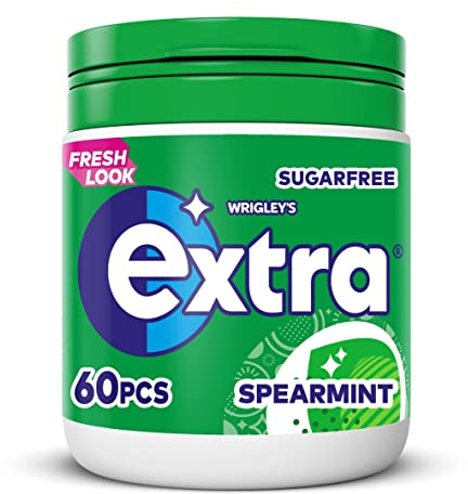 Wrigley's Extra Chewing Gum, Spearmint Flavour, 46 pieces, Sugar Free Chewing Gum Bottle with Xylitol