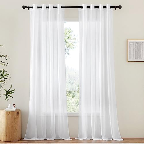 NICETOWN Weiße transparente Vorhänge und Vorhänge, 243,8 cm lang, für Wohnzimmer, mit Ösen, solide, leichte und luftige Fensterbehandlungen mit Lichtfilterung, für Schlafzimmer, 2 Paneele, B 54 x L 96