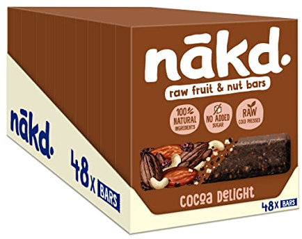 Nakd Cocoa Delight Natural Fruit & Nut Bars - Vegan - Healthy Snack - Gluten Free - 35g x 48 bars
