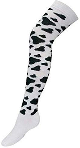 Overknee-Socken mit hohem Baumwollanteil, Tier-Design, Kuh-Design, Größe 37-42, weiß, 4-8