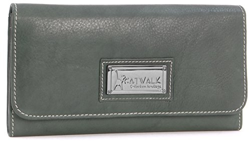 Catwalk Collection Handbags - Geldbörse Damen Leder - Portemonnaie Groß - 14 Kartenfächer und Münzfach - RFID Blocker - Gemma - Grün