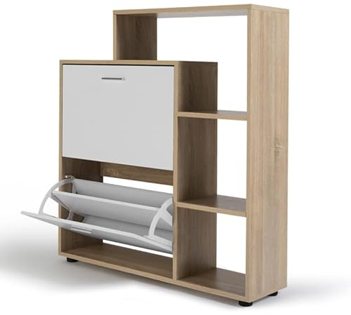 idmarket – Zapatero de imitación haya 2 puertas blancas con estante