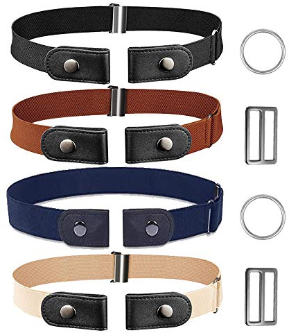 MUMUGO (4-Pack) Schnallenfreier Elastischer Gürtel für Jeanshosen, Kleider, Kein Schnallen-Stretch-Taillengürtel für Damen & Herren