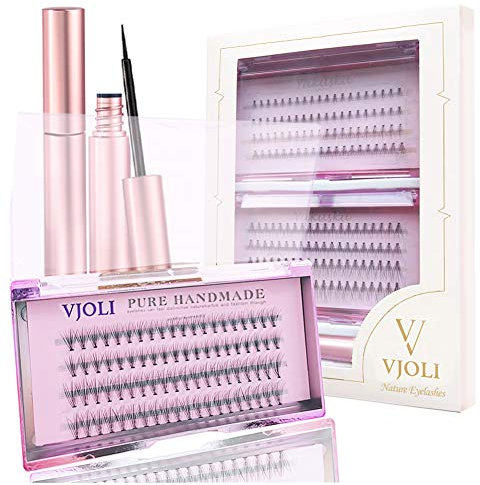 Faux Cils Naturel Extensions de cils 0.1mm Super Doux C Curl 3D Réutilisables Cluster Russe Faux Cils Naturels Individuels Volume Kit avec Colle EyeLash Extensions 6-12mm
