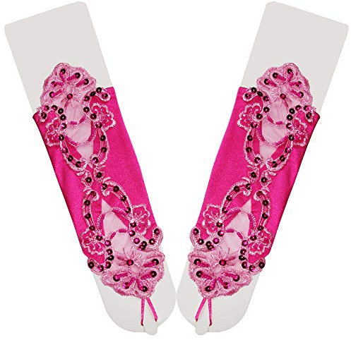 MoreChioce Damen Armstulpen Handschuhe,Vintage Brauthandschuhe 1920er Stil Spitzenhandschuhe mit Perle Strass Hochzeithandschuhe Fingerlos Handschuhe Sexy Abendkleid Lace Stulpen,Rose Rot