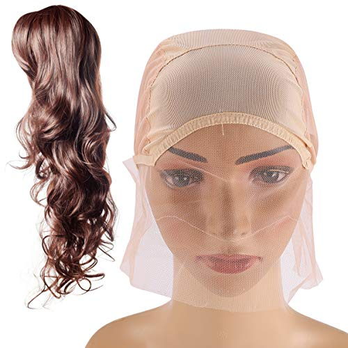 ULTNICE Perücke Vollspitze Perückenkappe Elastische Mesh Net Liner Verstellbare Riemen Perücke Kappe für Die Herstellung von Perücken (Beige) Wig Cap Perücke Wig Cap