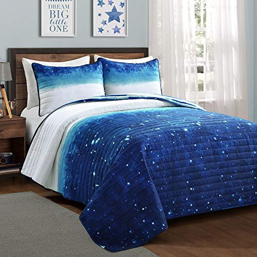 PB&J Make A Wish Space Star Ombre Bettwäsche-Set, 3-teilig, wendbar, Marineblau und Weiß