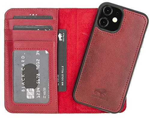 Solo Pelle Lederhülle kompatibel für iPhone 12 Mini in 5.4 Zoll abnehmbare Hülle (2in1) inkl. Kartenfächer für das original Apple iPhone 12 Mini (Rot Effekt)
