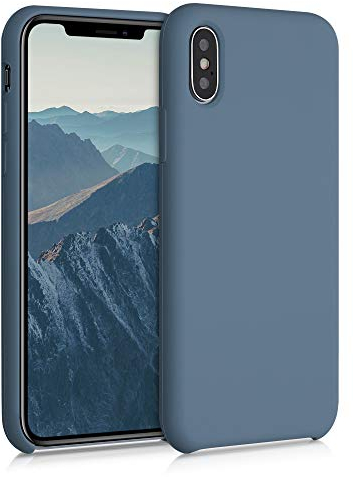 kwmobile Hülle kompatibel mit Apple iPhone XS Hülle - Silikon Handy Case - Handyhülle weiche Oberfläche - kabelloses Laden - Dunkler Schiefer