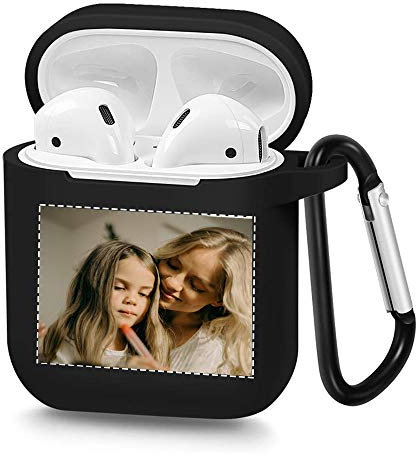 Custodia personalizzata per Airpods con foto e testo su entrambi i lati, in morbido TPU per Airpods 1 e 2 (nero)