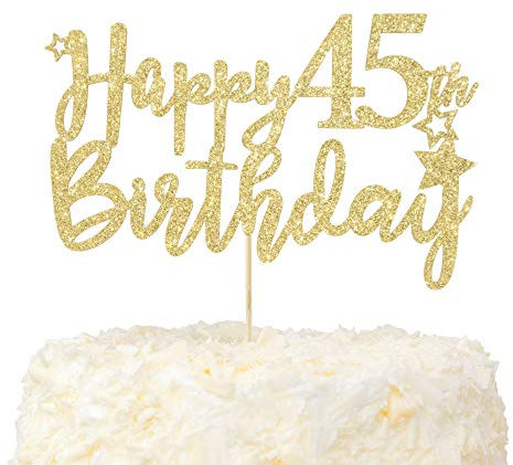 LOVENJOY 45 Geburtstag Mann und Frau Tortendeko Hallo 45 Gold Glitzer Happy 45th Birthday Cake Topper für Party Dekoration