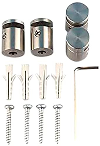 Edelstahl Satin Klemmbefestigung Abstandshalter für 4mm Glas und Acrylglas, 4-er Set Edelstahloptik inkl. Dübel Schrauben Sechskant Schlüssel (4 er Set, Abstandshalter, silber)