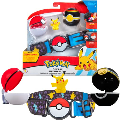 Pokemon Clip and Go Gürtel Set Pikachu & Pokemon Bälle - 1x 5cm Figur, 1x Gürtel & 2X Pokemon Ball - Neue 2022 - Offiziell Lizensiert Pokemon Spielzeug