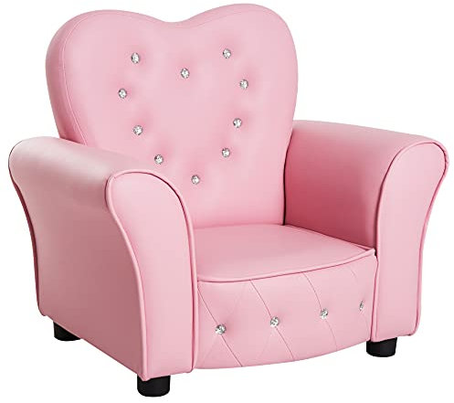 HOMCOM Poltroncina per Bambini Imbottita, Poltrona per cameretta con Rivestimento in PVC e Struttura in Legno, 59x41.5x49cm, Rosa