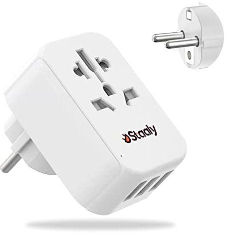 Staaly World/US/UK auf EU Steckdosenadapter 3 USB Ports 2/3 Pin auf 2 Pin Schuko Stecker UK auf Europa Stecker Adapter Fit Typ A B G I J L für Geräte unter 250V 10A Sicherung (Typ E/F Stecker)