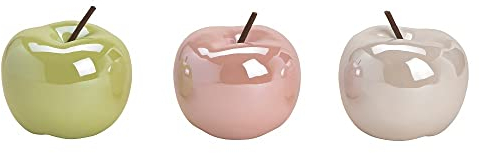 3er Set Deko Apfel - Äpfel Deko-Figur Obst aus Keramik in creme grün & rosa Wohnungs-Dekoration Frühlings-Deko Herbst-Deko Weihnachten Weihnachtsschmuck Advent Winter-Dekoration Frühling Ostern